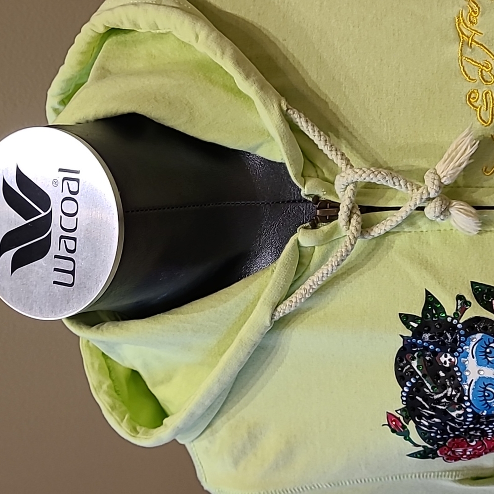 Ed Hardy light lime cotton sweatshirt with gorgeous embellishments Size M - Picture 6 of 16
